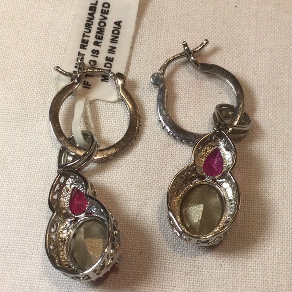 NWT Red Crystal dangle silver Hoop earrings - Picture 3 of 8